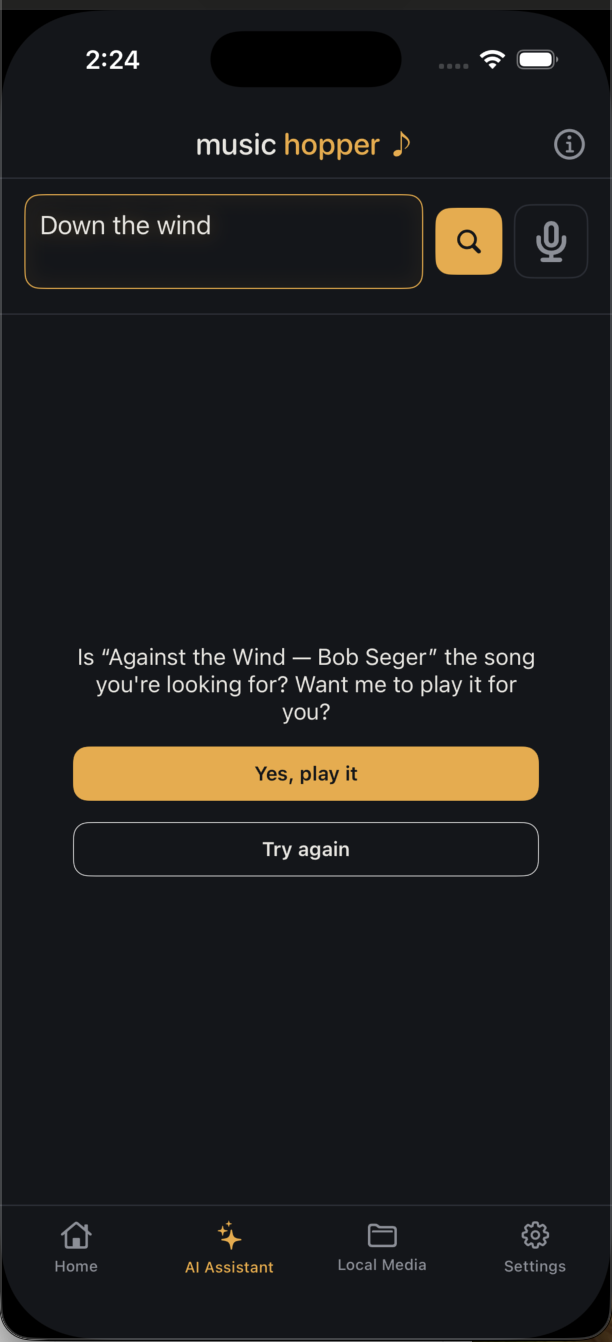 AI Assistant suggesting a song match