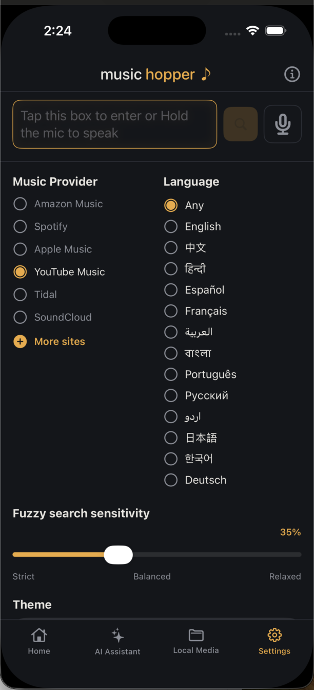 Settings tab